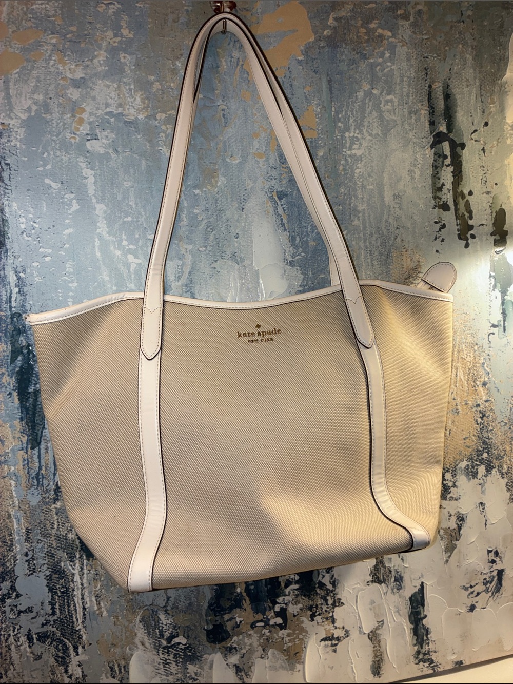 Genuine kate spade NYC Slide Canvas Tote  with Crème Leather trim and straps
